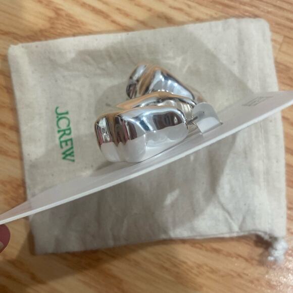 J Crew shiny matte silver Lightweight sculpted hoop earrings - Picture 7 of 9